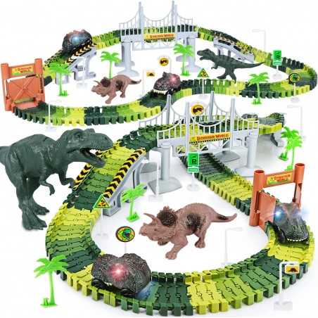 Dinosaur Toys,Create A Dinosaur World Road Race,Flexible Track Playset and 2 pcs Cool Dinosaur car for 3 4 5 6 Year & Up Old boy