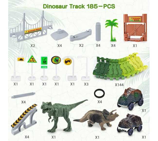 Dinosaur Toys,Create A Dinosaur World Road Race,Flexible Track Playset and 2 pcs Cool Dinosaur car for 3 4 5 6 Year & Up Old boy