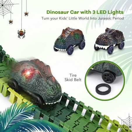 Dinosaur Toys,Create A Dinosaur World Road Race,Flexible Track Playset and 2 pcs Cool Dinosaur car for 3 4 5 6 Year & Up Old boy
