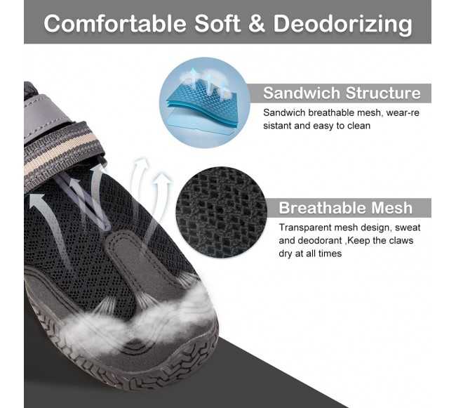 Dog Shoes for Hot Pavement, Mesh Dog Boots with Rugged Anti-Slip Sole, Summer Dog Booties Breathable Durable with Adjustable &