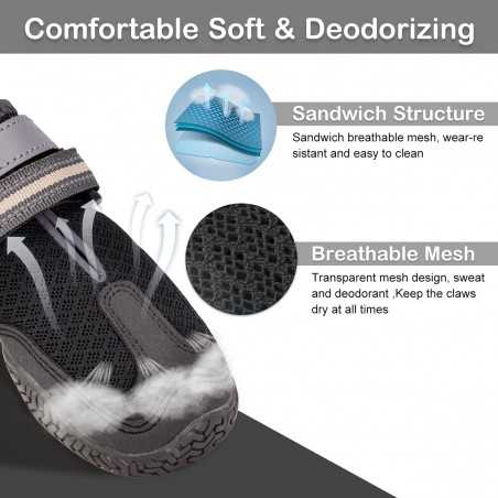 Dog Shoes for Hot Pavement, Mesh Dog Boots with Rugged Anti-Slip Sole, Summer Dog Booties Breathable Durable with Adjustable &
