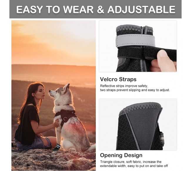 Dog Shoes for Hot Pavement, Mesh Dog Boots with Rugged Anti-Slip Sole, Summer Dog Booties Breathable Durable with Adjustable &