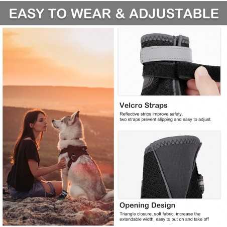 Dog Shoes for Hot Pavement, Mesh Dog Boots with Rugged Anti-Slip Sole, Summer Dog Booties Breathable Durable with Adjustable &