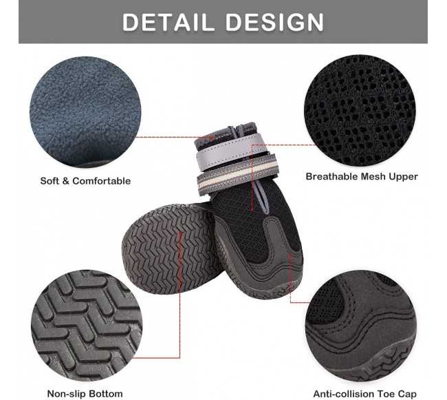 Dog Shoes for Hot Pavement, Mesh Dog Boots with Rugged Anti-Slip Sole, Summer Dog Booties Breathable Durable with Adjustable &