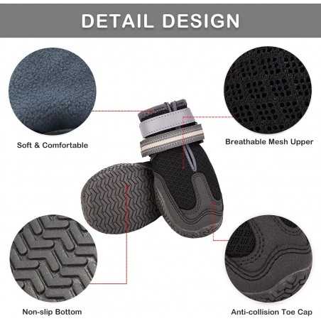 Dog Shoes for Hot Pavement, Mesh Dog Boots with Rugged Anti-Slip Sole, Summer Dog Booties Breathable Durable with Adjustable &